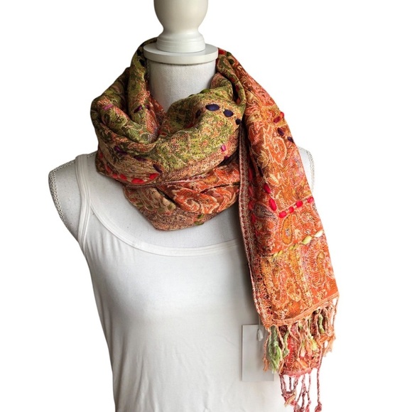 Raj Multicolor Bohemian Gypsy Hippie Rayon Scarf Embroidered - Picture 10 of 10